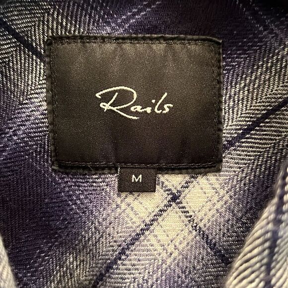 💙 Rails Dylan Oxford Navy Blue White Plaid Button Long Sleeve Crop Flannel… - Picture 4 of 6